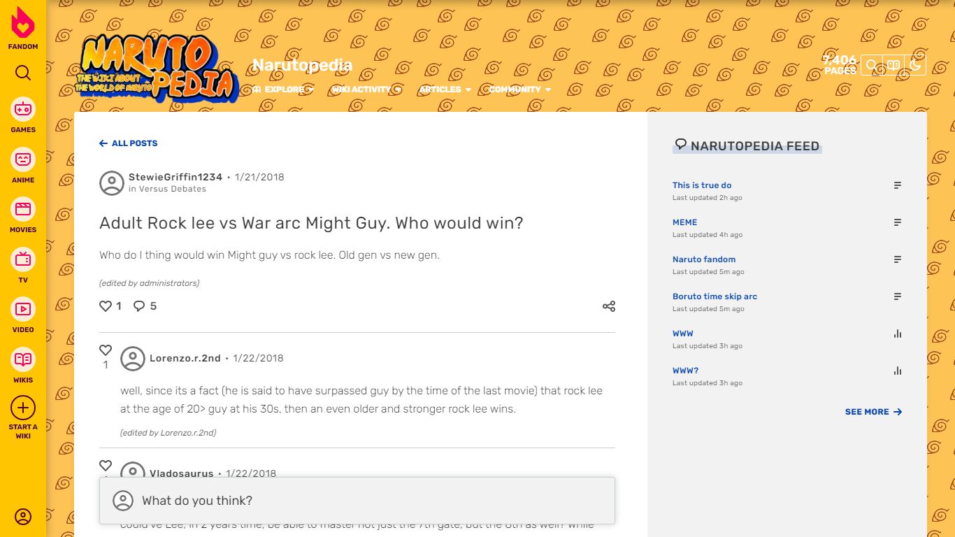 Adult Rock lee vs War arc Might Guy. Who would win? | Fandom